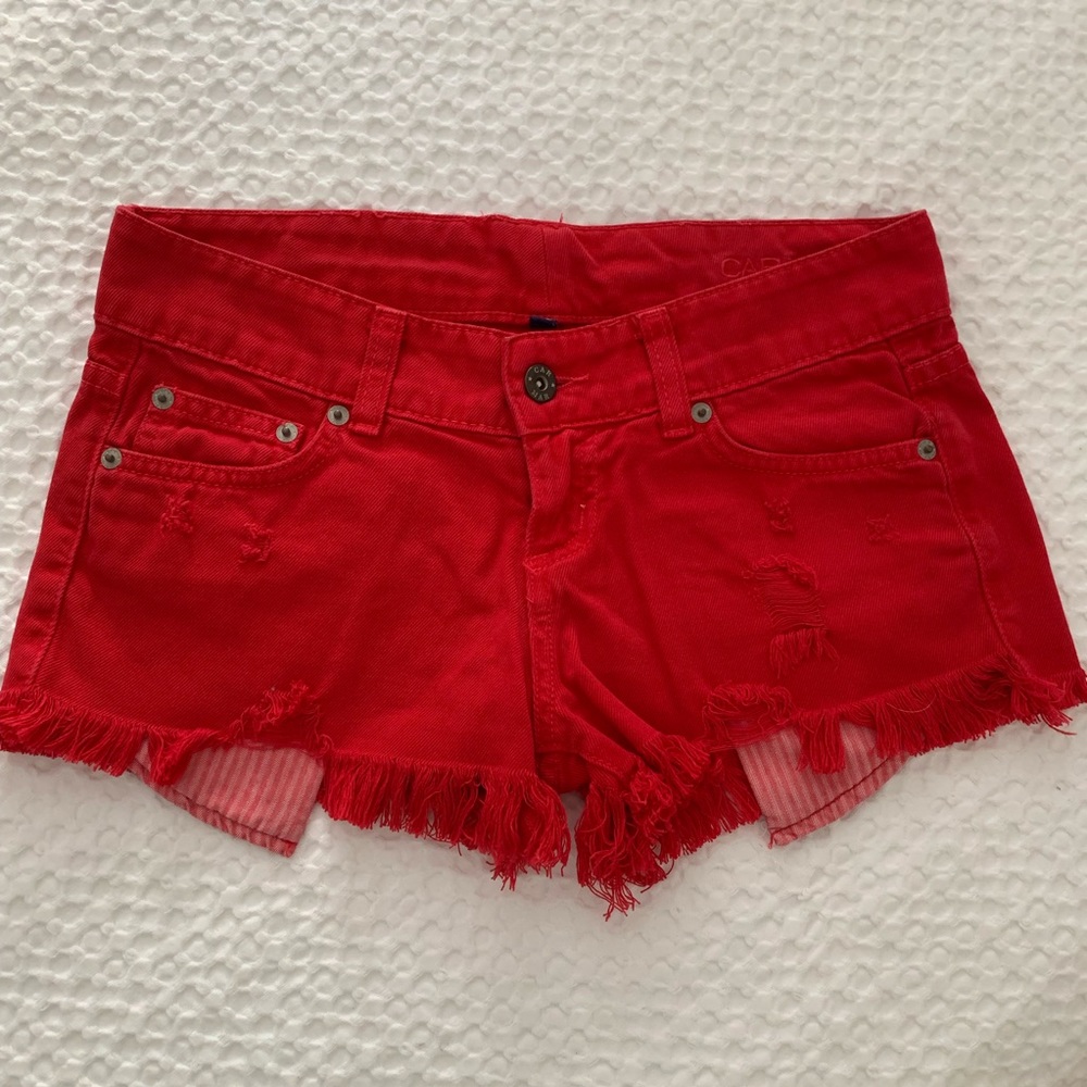 Carmar Sz Small Red Denim Short Frayed Hem